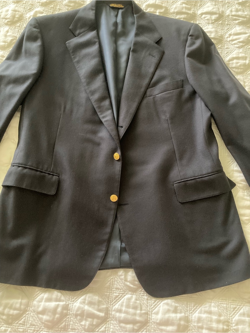 Brooks Brothers Navy Blazer, fully lined, with Gold logo Buttons